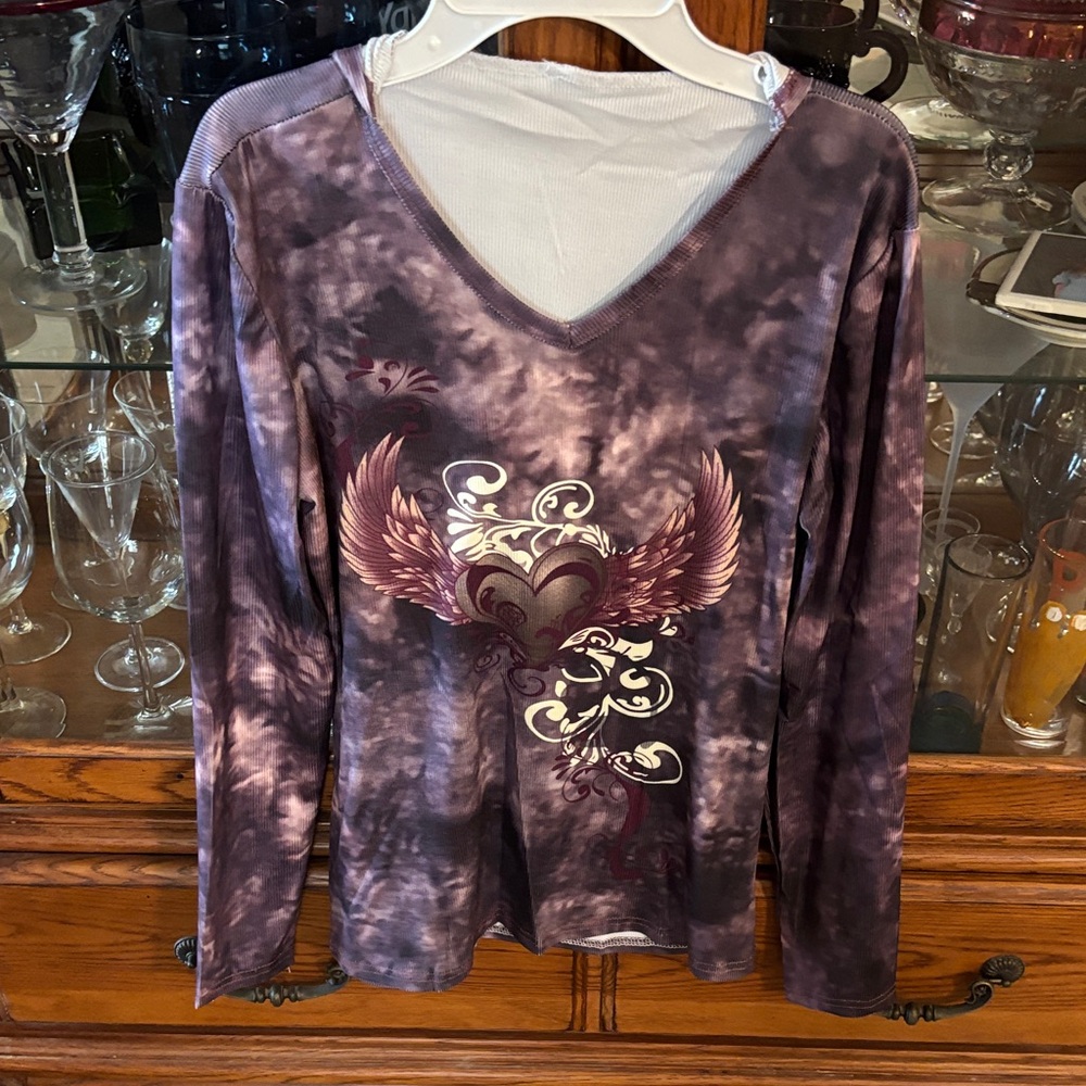 Purple Tie-Dye Long Sleeve Hoodie Top